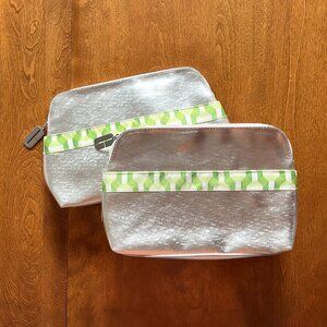 Clinique silver and green cosmetic pouches